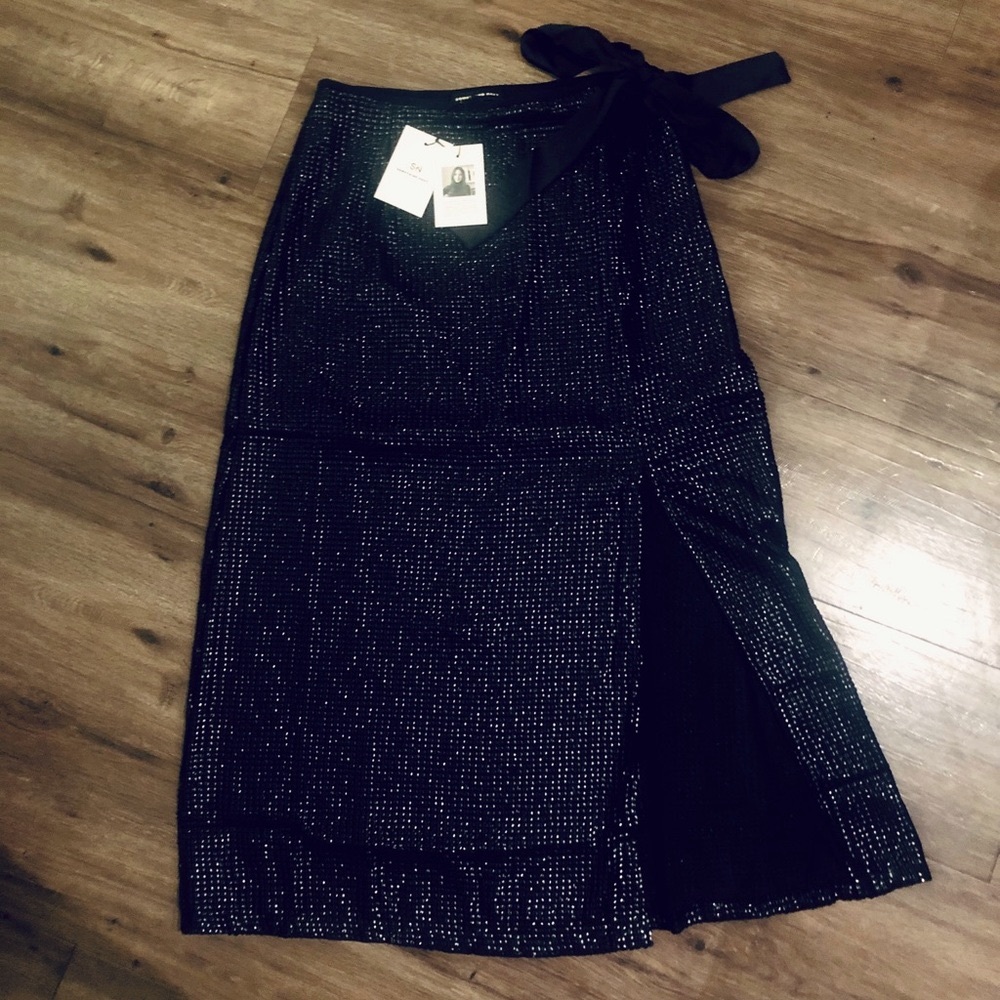 Black Sequin Midi Wrap Skirt by Something Navy